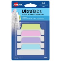 Avery Ultratabs, Margin Style, 2.5" x 1", Paper, Write-on Index Tabs, Pastel Colors, 24 Tabs