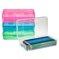 4-Pack Large Capacity Plastic Pencil Boxes for Student School Pens, Markers, Crayons, Colorful Clear Stackable Cases for Office Supplies, Storage Organizer