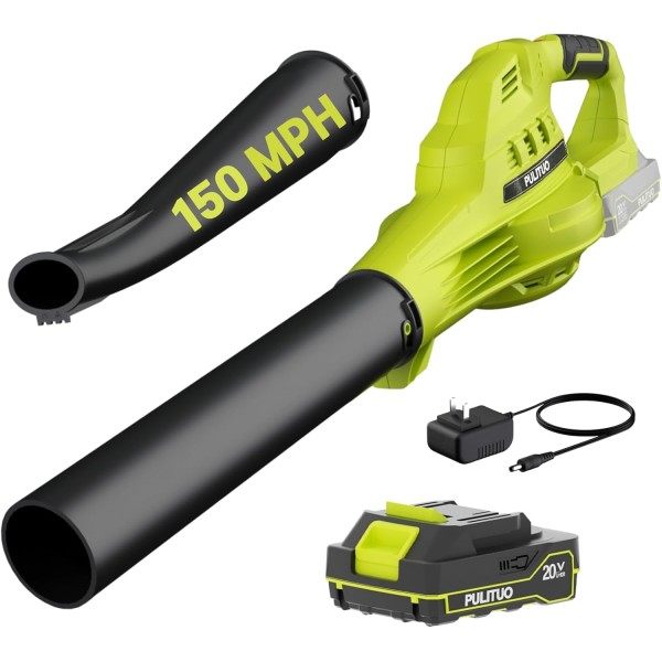 Leaf Blower Cordless, 20V Electric Leaf Blower Cordless with Battery and Charger- 150MPH 3 Speeds 17000RPM Lightweight Battery Leaf Blowers for Lawn Care, Patio Yard Car Leaves and Grass
