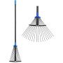 Adjustable Metal Leaf Rake Long Handle, Garden Rakes for Lawns Heavy Duty Leaves with Expandable Head 8-17", Yard Women Kids Rake for Gardening RV Camping