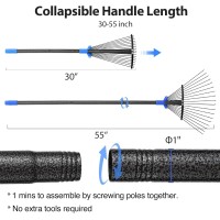 Adjustable Metal Leaf Rake Long Handle, Garden Rakes for Lawns Heavy Duty Leaves with Expandable Head 8-17", Yard Women Kids Rake for Gardening RV Camping