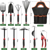 10 Pack Garden Tool Set - Carbon Steel Heavy Duty Gardening Set with Non-Slip Handles & Carry Bag Garden Hand Tools Gift for Women and Men