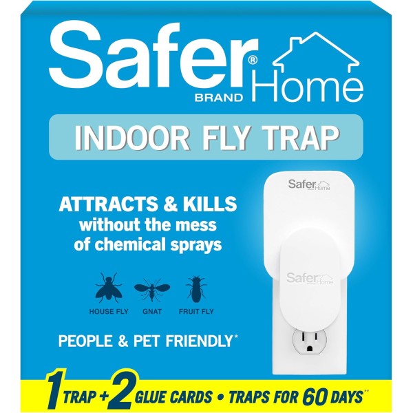 Safer Home Indoor Plug-In Fly Trap - SH502 - Effective Fruit Fly Traps for Indoors, Gnat Traps for House Indoor, 400 Sq Ft Protection - Style: 1 Device + 2 Glue Cards