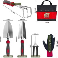 7pc Stainless Steel Heavy Duty Tool Set with Non-Slip Rubber Grip, Garden Gloves and Storage Tote Bag