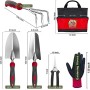 7pc Stainless Steel Heavy Duty Tool Set with Non-Slip Rubber Grip, Garden Gloves and Storage Tote Bag