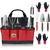 7pc Stainless Steel Heavy Duty Tool Set with Non-Slip Rubber Grip, Garden Gloves and Storage Tote Bag