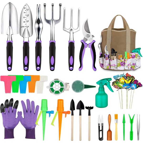 Garden Tools Set 83 Piece, Succulent Tools Set Included, Heavy Duty Aluminum Gardening Tools for Gardening, Non-Slip Ergonomic Handle, Durable Storage Tote Bag, Gifts for Men Women