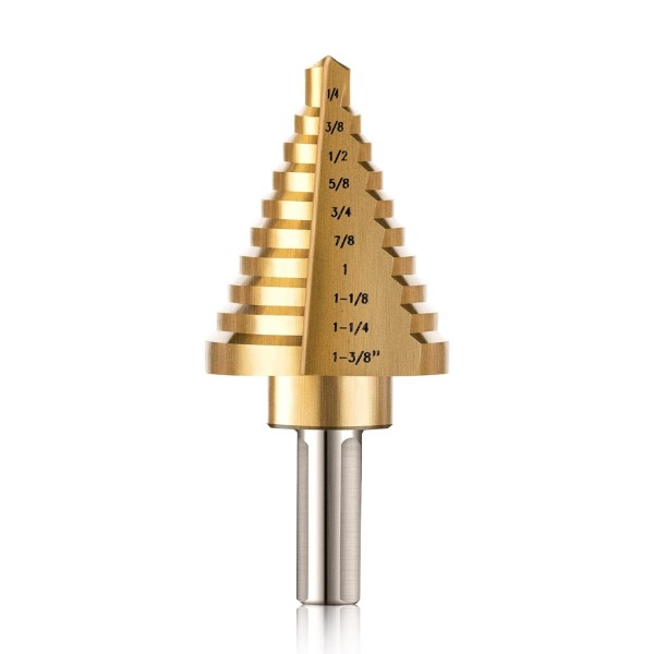 10 Sizes Titanium Step Drill Bit, 1/4 to 1-3/8 Inches High Speed Steel Drill Cone Bits for Sheet Metal Hole Drilling Cutting, HSS Multi Size Hole Stepped Up Unibit for DIY Lovers Electrician