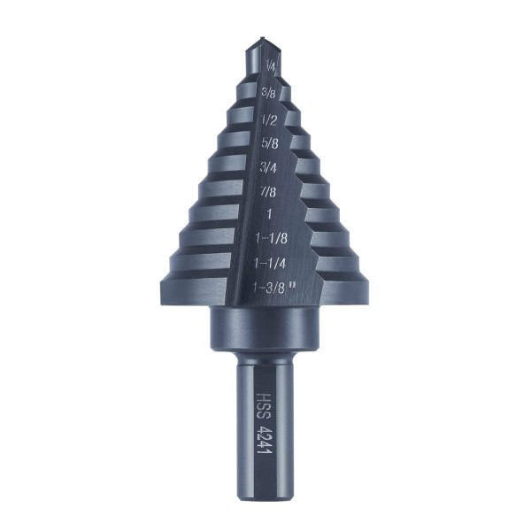 10 Sizes Step Drill Bit for Metal Sheet, 1/4 to 1-3/8 Inches High Speed Steel Drill Cone Bits for Hole Drilling Cutting, HSS Multi Size Hole Stepped Up Unibit