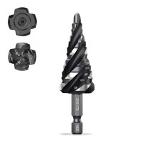 Four Spiral Flute Step Drill Bit, HSS Step Drill Bit3/16-7/8 (12 Steps) Unibit Step Drill Bit, 1/4" Shank Step Bits for Aluminum, Wood, Plastic, Metal
