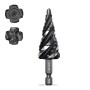 Four Spiral Flute Step Drill Bit, HSS Step Drill Bit3/16-7/8 (12 Steps) Unibit Step Drill Bit, 1/4" Shank Step Bits for Aluminum, Wood, Plastic, Metal