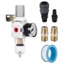 1/4" NPT Compressed Air Filter Regulator Combo Piggyback, 5 Micron Brass Element, Poly Bowl, Semi-Auto Drain, Metal Bracket, 0-150 psi Gauge
