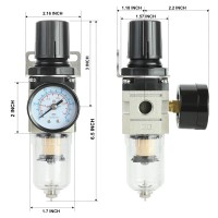 1/4 Inch Air Compressor Filter Regulator Combo, Water Oil Separator with Pressure Gauge, Manual Drain, Ball Valve and Bracket