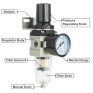 1/4 Inch Air Compressor Filter Regulator Combo, Water Oil Separator with Pressure Gauge, Manual Drain, Ball Valve and Bracket