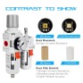 3/8" NPT Compressed Air Filter Regulator Lubricator Combo Water/Oil Trap Separator - Gauge(0-150 psi), Poly Bowl, Semi-Auto Drain, Bracket - 3 in 1 Two Unit