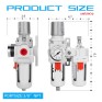 3/8" NPT Compressed Air Filter Regulator Lubricator Combo Water/Oil Trap Separator - Gauge(0-150 psi), Poly Bowl, Semi-Auto Drain, Bracket - 3 in 1 Two Unit