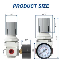 1/4" NPT Air Pressure Regulator,Compressed Air System,Mini Air Regulator AR2000-02,0-150 PSI Gauge
