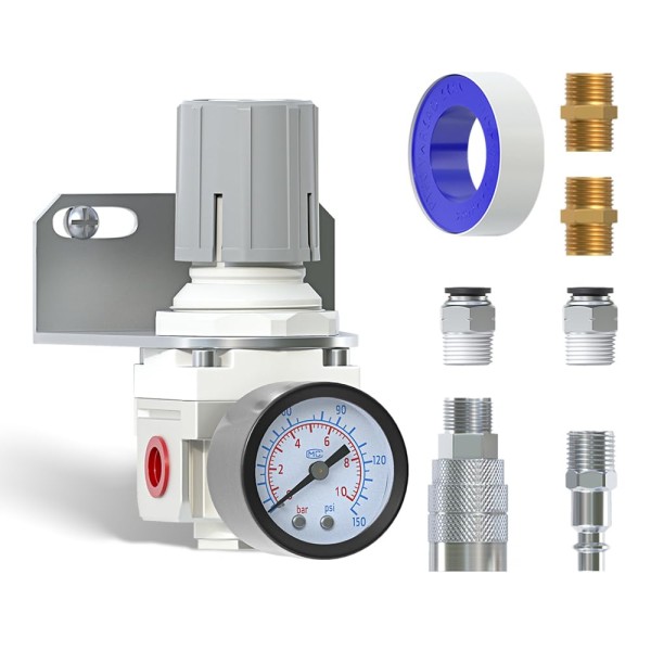 1/4" NPT Air Pressure Regulator,Compressed Air System,Mini Air Regulator AR2000-02,0-150 PSI Gauge