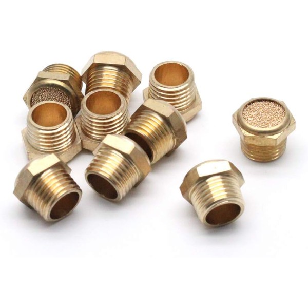 G1/4 Generator Silencer, Flat Type, Brass Pneumatic Exhaust Muffler, Sintered Bronze Breather Vent Filter, 10Pcs