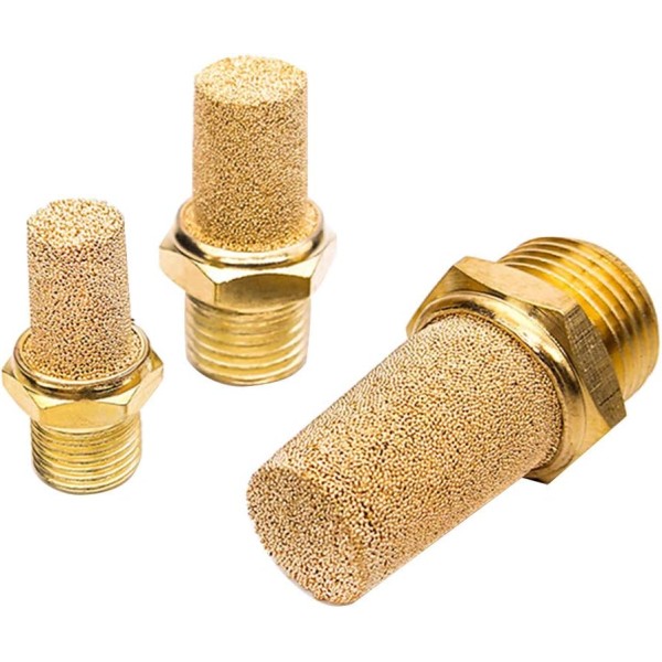 3 Pcs Pneumatic Brass Exhaust Muffler Filter, 1/8" Male Thread Hex Sintered Silencer Air Line Fitting