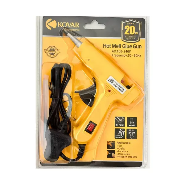 Kovar Mini Hot Melt Glue Gun With Two 7mm Glue Stick 20Watt For Quick Repairs- Yellow Color
