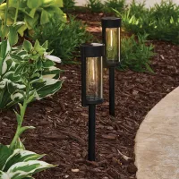 Better Homes & Gardens Wyatt Solar Powered Black LED Landscape Bollard Pathway Light, 15 Lumens