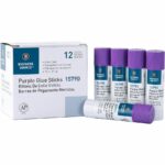 Business Source Purple Glue Sticks 0.74 oz, Disappearing Purple, Washable, Non-Toxic, School & Craft Use, 12 Pack