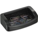 Officemate 2200 Series Business Card & Paper Clip Holder, Desk Organizer Tray, Black Plastic, 1.4" x 7.8" x 3"