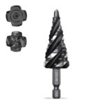 Four Spiral Flute Step Drill Bit, HSS Step Drill Bit3/16-7/8 (12 Steps) Unibit Step Drill Bit, 1/4" Shank Step Bits for Aluminum, Wood, Plastic, Metal