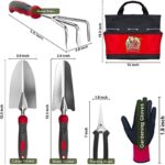7pc Stainless Steel Heavy Duty Tool Set with Non-Slip Rubber Grip, Garden Gloves and Storage Tote Bag - Image 2
