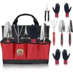 7pc Stainless Steel Heavy Duty Tool Set with Non-Slip Rubber Grip, Garden Gloves and Storage Tote Bag