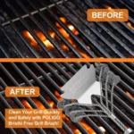 POLIGO Grill Brush & Scraper – Bristle-Free Stainless Steel BBQ Cleaning Tool, Heavy-Duty Grill Cleaner for Outdoor Grills - Image 3