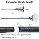 Adjustable Metal Leaf Rake Long Handle, Garden Rakes for Lawns Heavy Duty Leaves with Expandable Head 8-17", Yard Women Kids Rake for Gardening RV Camping - Image 2