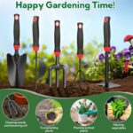 10 Pack Garden Tool Set - Carbon Steel Heavy Duty Gardening Set with Non-Slip Handles & Carry Bag Garden Hand Tools Gift for Women and Men - Image 3