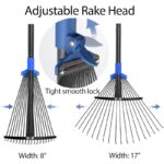 Adjustable Metal Leaf Rake Long Handle, Garden Rakes for Lawns Heavy Duty Leaves with Expandable Head 8-17", Yard Women Kids Rake for Gardening RV Camping - Image 4