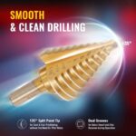 10 Sizes Titanium Step Drill Bit, 1/4 to 1-3/8 Inches High Speed Steel Drill Cone Bits for Sheet Metal Hole Drilling Cutting, HSS Multi Size Hole Stepped Up Unibit for DIY Lovers Electrician - Image 4