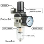 1/4 Inch Air Compressor Filter Regulator Combo, Water Oil Separator with Pressure Gauge, Manual Drain, Ball Valve and Bracket - Image 2