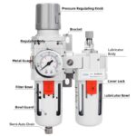 3/8" NPT Compressed Air Filter Regulator Lubricator Combo Water/Oil Trap Separator - Gauge(0-150 psi), Poly Bowl, Semi-Auto Drain, Bracket - 3 in 1 Two Unit - Image 3