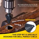 10 Sizes Step Drill Bit for Metal Sheet, 1/4 to 1-3/8 Inches High Speed Steel Drill Cone Bits for Hole Drilling Cutting, HSS Multi Size Hole Stepped Up Unibit - Image 3