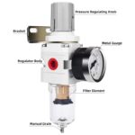 1/4" NPT Compressed Air Filter Regulator Combo Piggyback, 5 Micron Brass Element, Poly Bowl, Semi-Auto Drain, Metal Bracket, 0-150 psi Gauge - Image 4